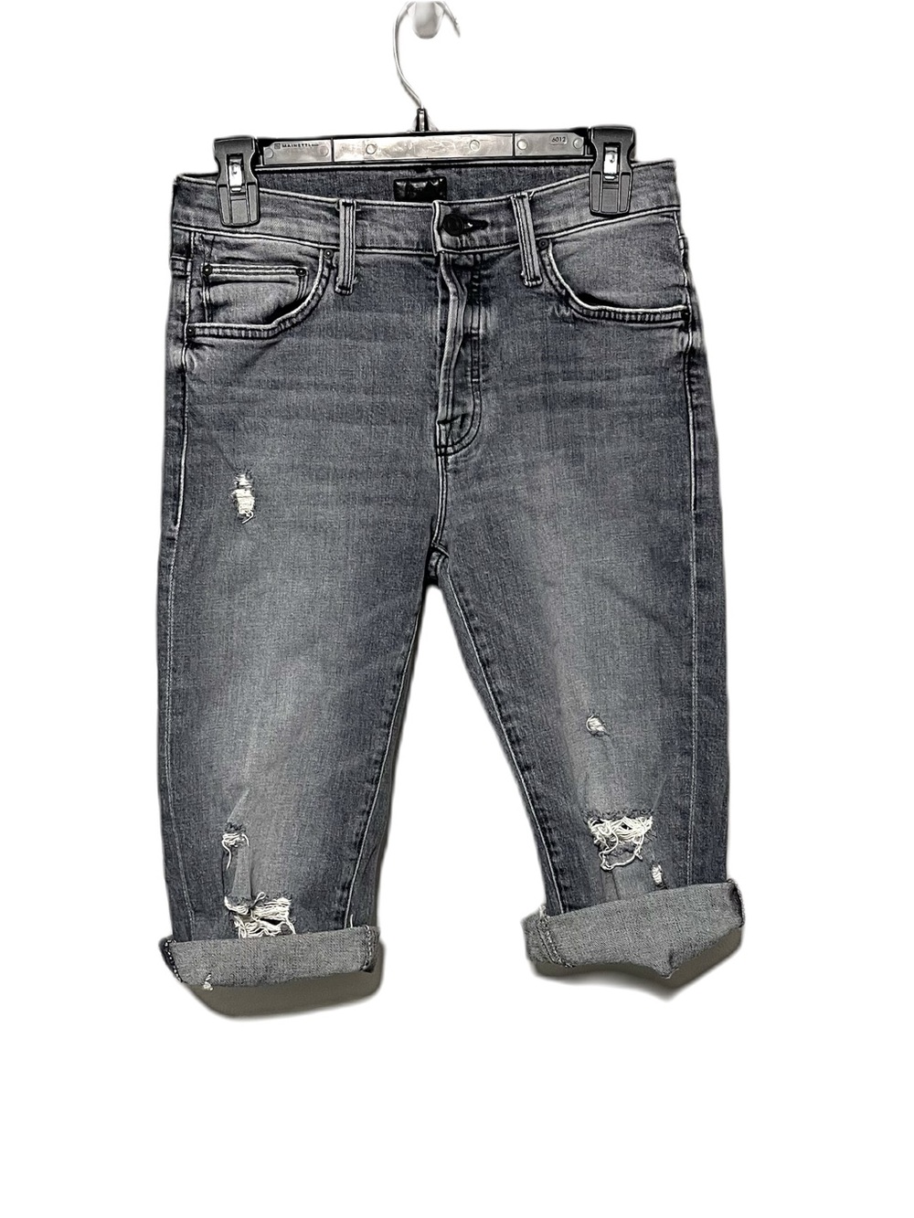Mother The Scrapper Cuffed Ankle Fray Jeans Gray Stretch Womens 2